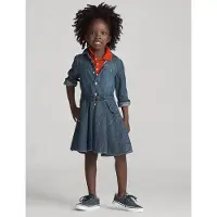 Ralph Lauren pour fille. 312698860001 Robe chemise en denim de coton avec ceinture (2), Bleu, Casuel, mode enfantine