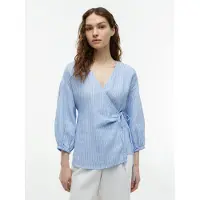 Tommy Hilfiger Chemisier 'Relaxed Fit Pure Wrap Blouse' beige / bleu marine / bleu clair
