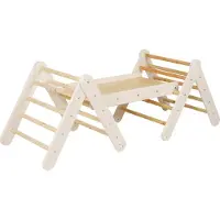 Meowbaby Structure d'escalade pour enfants - Ensemble d'intérieur comprenant deux triangles d'escalade avec un toboggan/mur d'escalade, jeux Montessori Pikler en bois, blanc