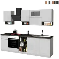 Web Furniture Cuisine modulaire moderne, design linéaire, 256 cm, modèle Essence - Blanc - Gris