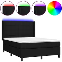 vidaXL Lit Boxspring avec matelas & LED Noir 140x200 cm Tissu