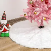 Yakimz Couverture d'arbre de Noël Couverture de sapin fourrure synthétique Blanc Rond Rock Tapis feutre pour arbre de Noël neige Décoration,90cm