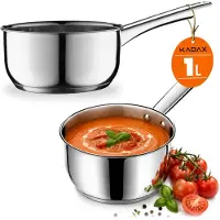 Kadax Casserole à manche "Berme", Casserole à manche en acier avec long manche et bord verseur, 1 L