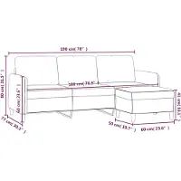 vidaXL Canapé 3 places avec pouf noir 180 cm velours