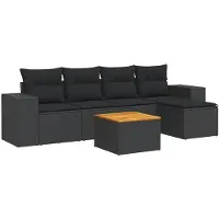 vidaXL Ensemble de salon de jardin 6 pièces avec coussins noir poly rotin
