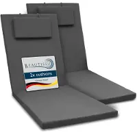 Beautissu Lot de 2 coussins pour chaise longue Loft RL, 200 x 60 x 5 cm, gris graphite