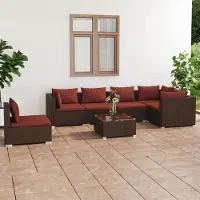 Prolenta Maison Exclusive - Ensemble de salon de jardin 7 pièces avec coussins, en rotin synthétique marron