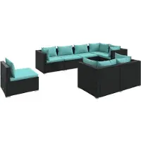 Syfax Salon de jardin 8 pcs avec coussins Résine tressée Noir