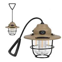 Zelurxx Lampe de camping rétro, lampe de tente rechargeable par USB, lampe de camping LED à 4 modes d'éclairage, lampe d'extérieur étanche IPX4, lampe de secours portable, kaki