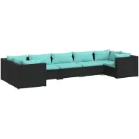 Syfax Salon de jardin 7 pcs avec coussins Résine tressée Noir