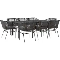 vidaXL Salon de jardin 9 pièces avec coussins noir Poly rotin verre