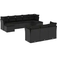 vidaXL Ensemble de 10 canapés de jardin avec coussins noir poly rotin