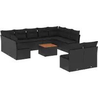 vidaXL Ensemble de 12 canapés de jardin avec coussins noir poly rotin