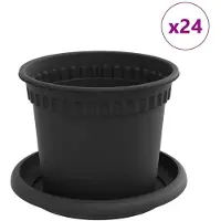 vidaXL Pots de plantes 24 pcs Noir Ø 12,5 x 10 cm Plastique