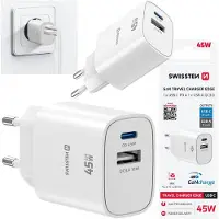 Swissten CHARGEUR RAPIDE SUR PRISE GaN 1x USB-C 45 W PD + 1x USB-A 18 W QC