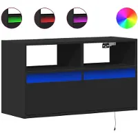 vidaXL Armoire TV murale avec éclairage LED noir 80x31x45 cm