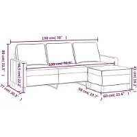 vidaXL Canapé 3 places avec pouf noir 180 cm velours