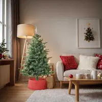 Prolenta Maison Exclusive - Jupe en forme de sapin de Noël, rouge, Ø 65 x 24 cm, en plastique