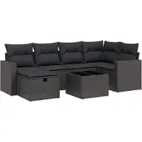 vidaXL Ensemble de salon de jardin 7 pièces avec coussins noir poly rotin
