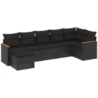 vidaXL Ensemble de salon de jardin 7 pièces avec coussins noir poly rotin
