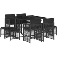 vidaXL Salon de jardin 9 pièces avec coussins noir poly rotin