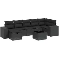 vidaXL Ensemble de jardin canapé 8 pièces avec coussins noir poly rotin