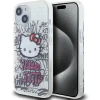 Hello Kitty Coque rigide pour iPhone 15, motif graffiti blanc sur briques
