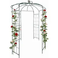 Relaxdays Pavillon à roses en métal, dimensions : 290 x 206 x 206 cm, support pour plantes grimpantes, jardin, pavillon avec crochets, vert