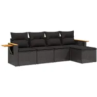 vidaXL Ensemble de salon de jardin 5 pièces avec coussins noir poly rotin