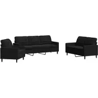 vidaXL Ensemble de canapés 3 pièces avec coussins Noir velours