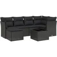 vidaXL Ensemble de salon de jardin 7 pièces avec coussins noir poly rotin