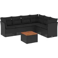 vidaXL Ensemble de salon de jardin 7 pièces avec coussins noir poly rotin