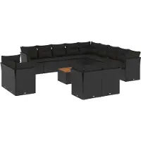 vidaXL Ensemble de salon de jardin 14 pièces avec coussins noir Poly rotin