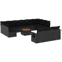 vidaXL Ensemble de salon de jardin 14 pièces avec coussins noir Poly rotin