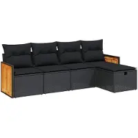 vidaXL Ensemble de salon de jardin 5 pièces avec coussins noir poly rotin