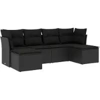 vidaXL Ensemble de salon de jardin 6 pièces avec coussins noir poly rotin