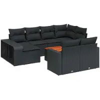 vidaXL Ensemble de salon de jardin 11 pièces avec coussins noir poly rotin