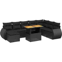 vidaXL Ensemble de salon de jardin 9 pièces avec coussins noir poly rotin