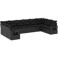 vidaXL Ensemble de 10 canapés de jardin avec coussins noir poly rotin
