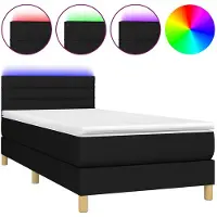 vidaXL Lit Boxspring avec matelas & LED Noir 90x200 cm Tissu