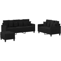 vidaXL Ensemble de canapés 3 pièces avec coussins Tissu noir