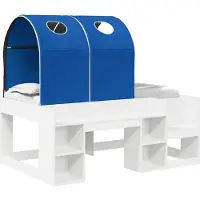 vidaXL Lit avec tunnel et étagère, 3 pièces, blanc et bleu, en bois composite