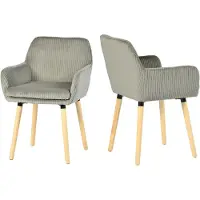 Meubles Cosy : lot de 2 chaises de salle à manger de style scandinave avec pieds en bois et accoudoirs en velours côtelé gris – ELIA