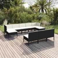 Prolenta Maison Exclusive - Ensemble de salon de jardin 10 pièces avec coussins, en rotin synthétique noir