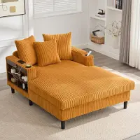 LVHOM Canapé-lit avec éclairage LED et ports USB, méridienne avec porte-gobelet et espace de rangement, grand canapé 1 place pouvant supporter jusqu'à 300 kg, 3 coussins inclus, 129 x 170 cm, jaune