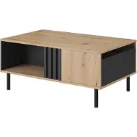 3Xeliving Table basse, chêne (fabrication artisanale) + noir anthracite, 100, 1 x 43, 2 x 60 cm