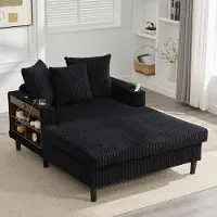 LVHOM Canapé-lit avec éclairage LED et ports USB, méridienne avec porte-gobelets et espace de rangement, grand canapé 1 place pouvant supporter jusqu'à 300 kg, 3 coussins inclus, 129 x 170 cm, noir