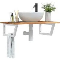 vidaXL Etagère de lavabo murale acier et acacia - miroir de salle de bain 3302826