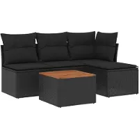 vidaXL Ensemble de salon de jardin 5 pièces avec coussins noir poly rotin