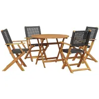 vidaXL Ensemble de jardin 5 pièces noir Poly rotin et bois massif